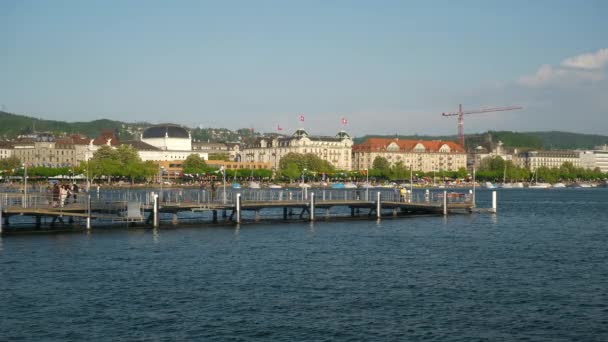 Día Soleado Zurich Lago Bahía Cámara Lenta Panorama Suiza — Vídeos de Stock