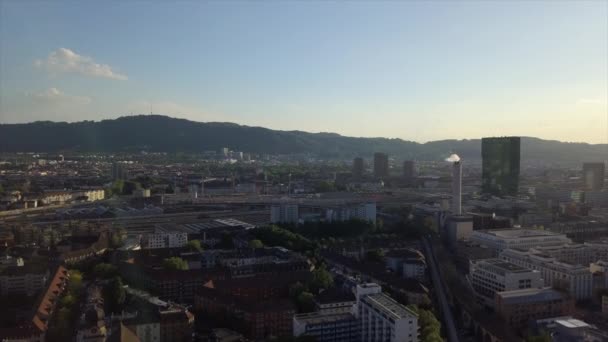 Journée Ensoleillée Zurich Paysage Urbain Rivière Gare Centrale Panorama Aérien — Video