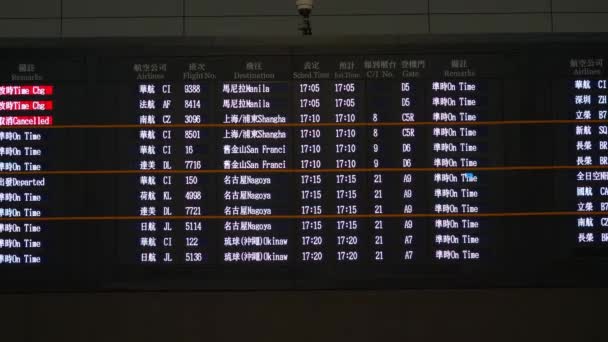 Taipei Taiwan Circa 2017 Luchthaven Weergave Met Vertrektijden — Stockvideo