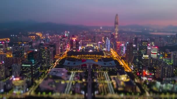 Ηλιόλουστο Νύχτα Shenzhen Cityscape Hongkong Σύνορα Παραποτάμια Εναέρια Πανόραμα Timelapse — Αρχείο Βίντεο