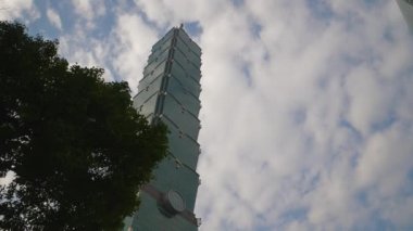 Taipei, Tayvan - 22 Ocak 2018: günbatımı gökyüzü taipei cityscape ünlü kulesi hava panorama 4k 22 Ocak 2018 yaklaşık taipei, Tayvan.