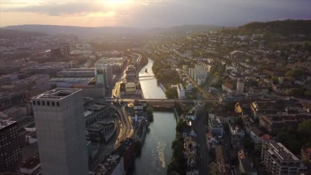 Ηλιόλουστο Ζυρίχη Cityscape Εναέρια Πανόραμα Switzerlandnd — Αρχείο Βίντεο