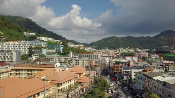 Ηλιόλουστη Ημέρα Νησί Πουκέτ Πόλη Στέγες Εναέρια Ταϊλάνδη Πανόραμα — Αρχείο Βίντεο