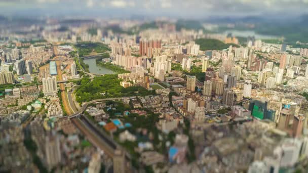 Slunečný Den Shenzhen Panoráma Města Hongkong Hranice Řeky Letecké Panorama — Stock video
