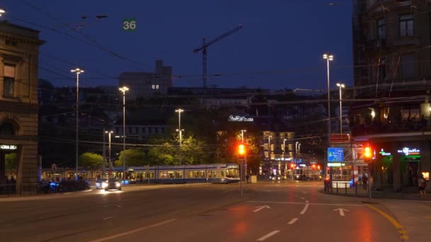 Schweiz Sonnenuntergang Illumination Zürich Stadt Hauptbahnhof Platz Panorama — Stockvideo