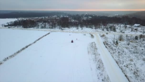 Moscow Russia Circa 2018 Woman Skiing Winter Day Aerial View — Stockvideo