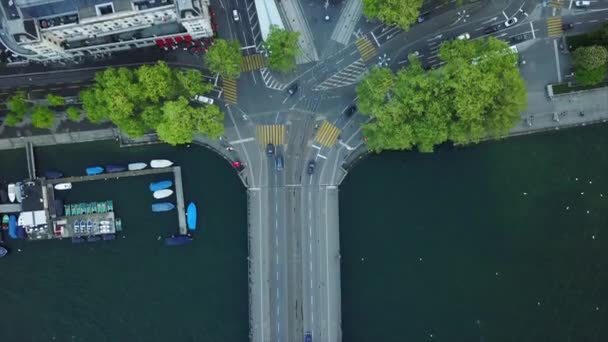 Dag Tid Zürich Stadens Berömda Sjön Trafik Gator Bay Antenn — Stockvideo