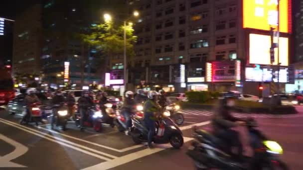 Taipei Taiwan Janvier 2018 Nuit Taipei Ville Circulation Rue Carrefour — Video