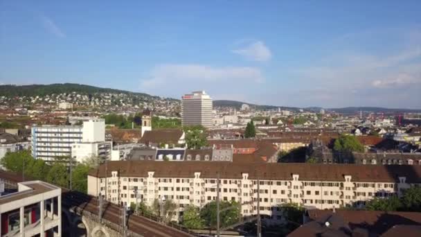 Sonniges Zürcher Stadtbild Luftpanorama Schweiz — Stockvideo