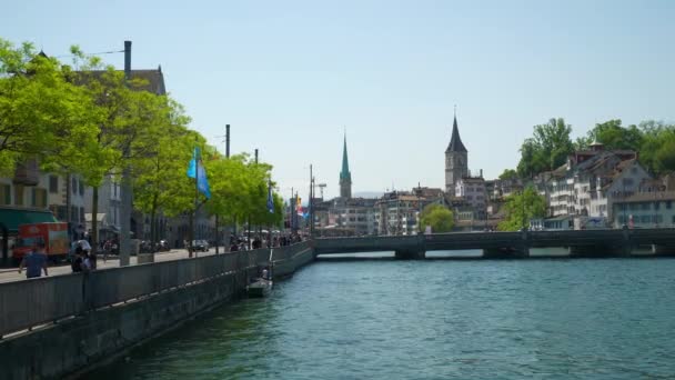 Jour Heure Zurich Ville Rivière Pont Ralenti Panorama Suisse — Video