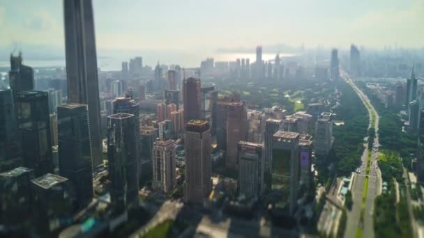 Slunečný Den Shenzhen Panoráma Města Hongkong Hranice Řeky Letecké Panorama — Stock video