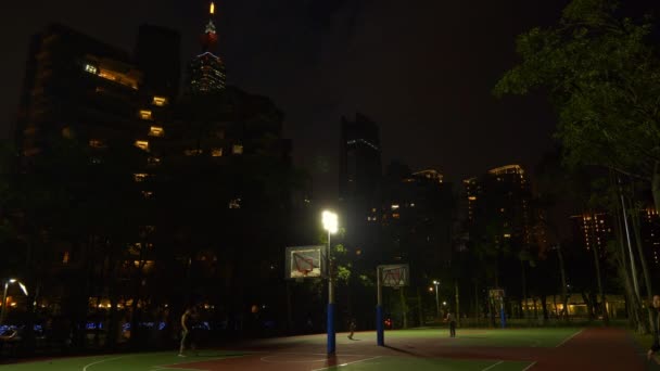 Gece Vakti Taipei Şehir Merkezi Spor Sahaları Manzarası Tayvan — Stok video