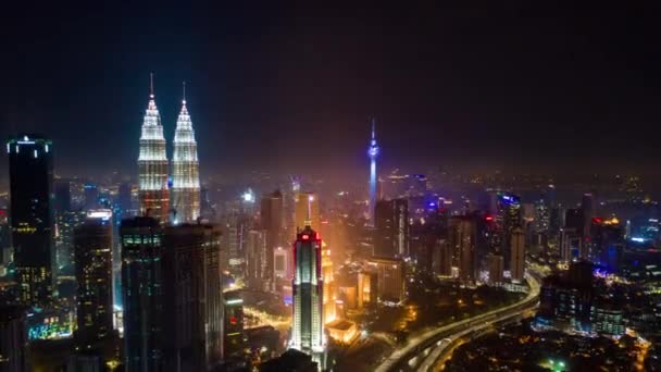 Kuala Lumpur Малайзія Вересня 2018 Night Kuala Lumpur Center Air — стокове відео