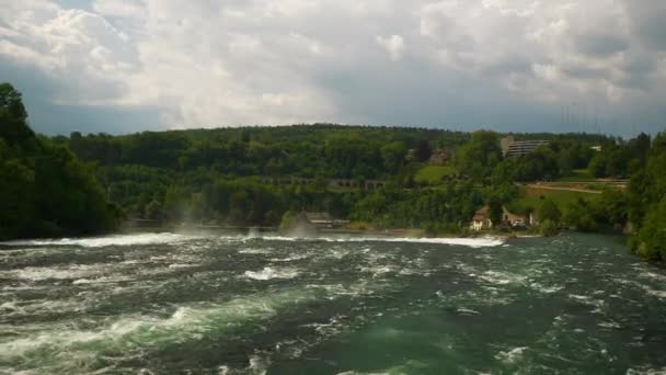 Sonniger Tag Berühmter Reinfall Wasserfall Panorama Schweiz — Stockvideo