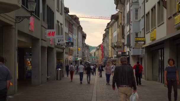 Noite Tempo Winterthur Cidade Famosa Rua Pedonal Câmera Lenta Panorama — Vídeo de Stock