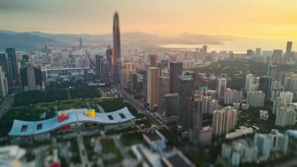 Güneşli Bir Gün Shenzhen Cityscape Hongkong Sınır Nehir Hava Panorama — Stok video