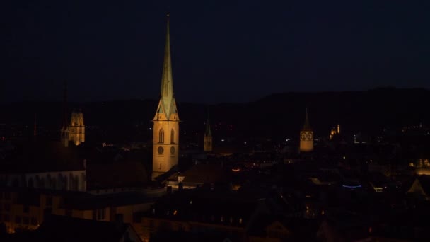 Notte Illuminato Paesaggio Urbano Zurich Panorama Svizzera — Video Stock