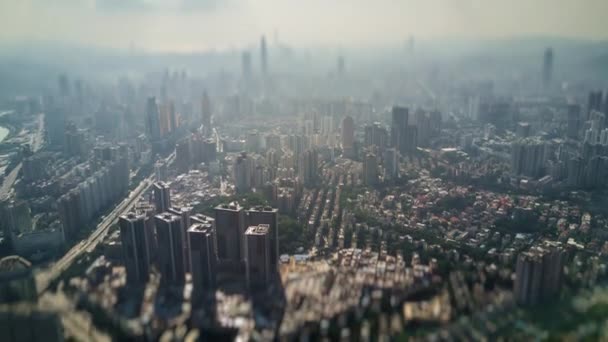 晴れた日香港リバーサイド空中パノラマ 境界タイムラプス中国深セン都市景観 — ストック動画