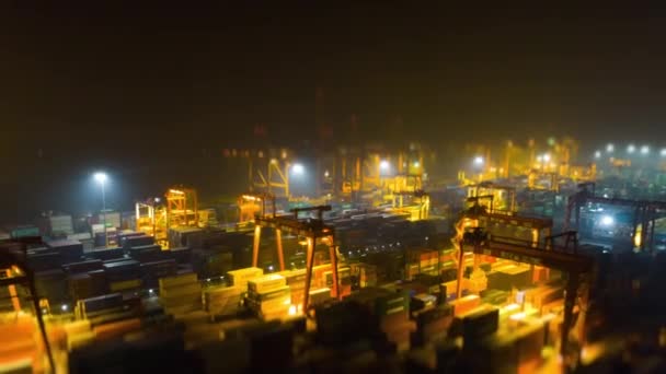Нічний Час Освітлений Місто Шеньчжень Відома Портова Повітряна Панорама Timelapse — стокове відео