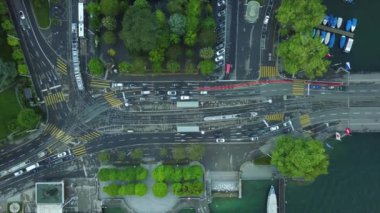 gün zaman Zürih şehir ünlü Gölü Rating sokakları havadan görünümü 4 k İsviçre aşağı bay