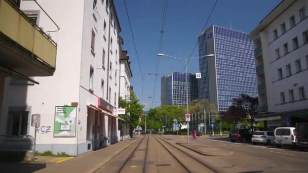 Švýcarsko Letní Den Zurich Tramvaj Road Trip Pov Zadní Okno — Stock video