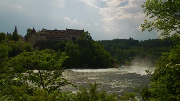 Sol Día Famoso Reinfall Cascada Panorama Suiza — Vídeos de Stock