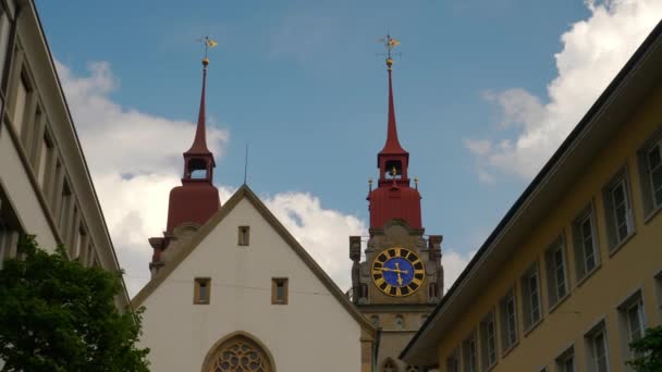 Dag Tijd Winterthur Stad Belangrijkste Kerk Boven Slow Motion Panorama — Stockvideo