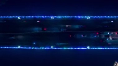 Gece aydınlatma Bay trafik yol kavşağı hava Timelapse 4k Hong Kong