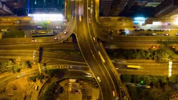 Nacht Verlichting Bay Verkeer Road Junction Luchtfoto Timelapse Hongkong — Stockvideo