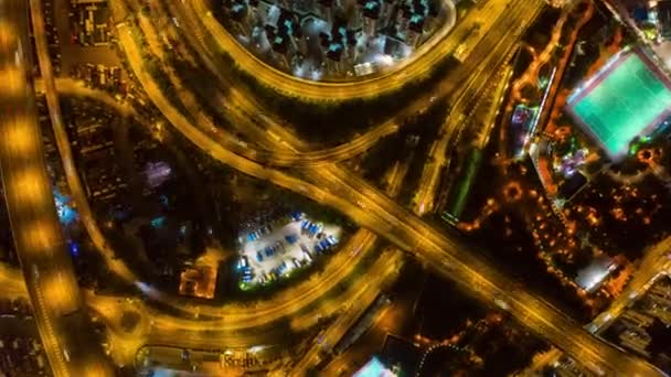 Nacht Beleuchtung Bucht Verkehr Straße Kreuzung Antenne Zeitraffer Hong Kong — Stockvideo