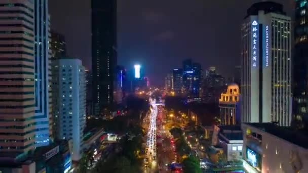 Nacht Beleuchtung Shenzhen Innenstadt Verkehr Straße Kreuzung Von Oben Ansicht — Stockvideo