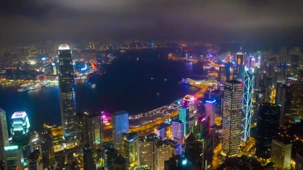 Nacht Verlichting Bay Verkeer Road Junction Luchtfoto Timelapse Hongkong — Stockvideo