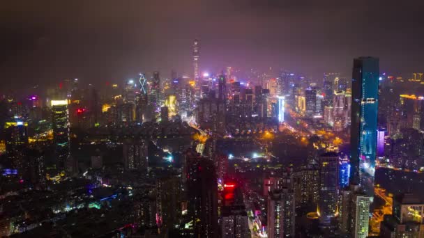 Illuminazione Notturna Shenzhen Centro Traffico Strada Crocevia Vista Dall Alto — Video Stock