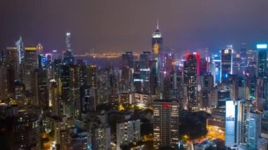 Gece Peakscape gece Hong Kong Tower Bay Panorama 4k zaman atlamalı Çin