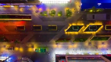 Gece saat aydınlatma shenzhen şehir merkezinde trafik sokak Kavşak üstten görünüm 4k timelapse Çin