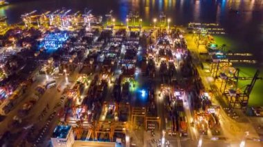 Gece aydınlatma Bay trafik yol kavşağı hava Timelapse 4k Hong Kong