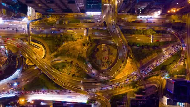Nocne Oświetlenie Bay Ruchu Drogowego Junction Antenowe Timelapse Hong Kong — Wideo stockowe