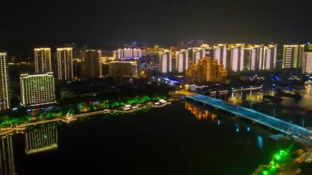 Nacht Beleuchtung Sanya Stadtbild Verkehr Straße Antenne Panorama Timelapse China — Stockvideo