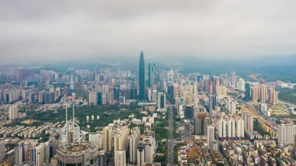 Gün Saat Aydınlatma Shenzhen Şehir Merkezinde Trafik Sokak Kavşak Üstten — Stok video