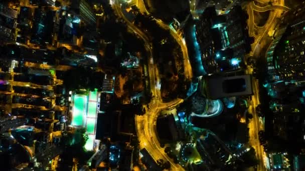Iluminación Nocturna Bay Traffic Road Junction Aerial Timelapse Hong Kong — Vídeos de Stock