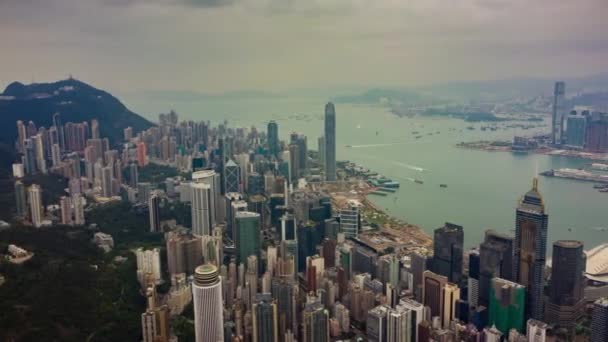 Hongkong Oktober 2018 Sonniger Tag Berühmtes Stadtbild Innenstadt Verkehrshafen Zeitraffer — Stockvideo