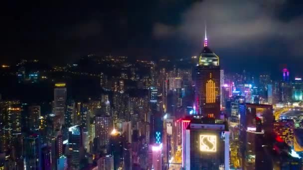 Ночное Освещение Залива Дорожного Перекрестка Воздушных Timelapse Гонконг — стоковое видео