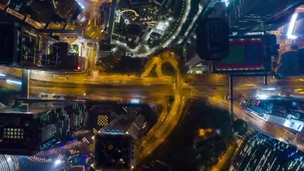 Ночное Освещение Залива Дорожного Перекрестка Воздушных Timelapse Гонконг — стоковое видео