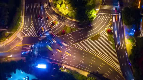 Nacht Beleuchtung Sanya Stadtbild Verkehr Straße Antenne Panorama Timelapse China — Stockvideo