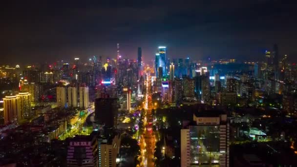 Nacht Beleuchtung Shenzhen Innenstadt Verkehr Straße Kreuzung Von Oben Ansicht — Stockvideo