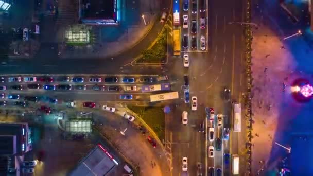 Malam Hari Pencahayaan Shenzhen Pusat Kota Lalu Lintas Persimpangan Jalan — Stok Video