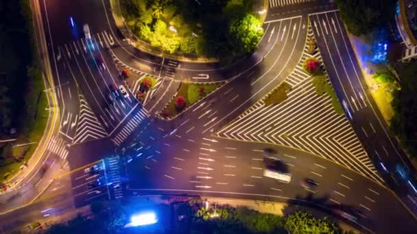 Νυχτερινό Φωτισμό Sanya Cityscape Κυκλοφορίας Δρόμο Εναέρια Πανόραμα Timelapse Κίνα — Αρχείο Βίντεο
