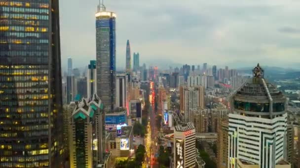 Dag Tijd Verlichting Shenzhen Centrum Verkeer Straat Kruispunt Bovenaanzicht China — Stockvideo