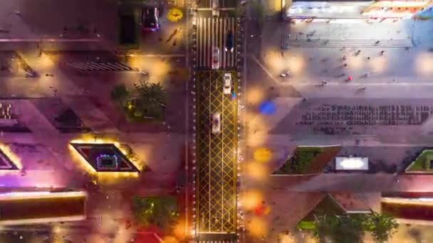 Gece Saat Aydınlatma Shenzhen Şehir Merkezinde Trafik Sokak Kavşak Üstten — Stok video