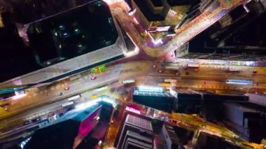 Gece aydınlatma Bay trafik yol kavşağı hava Timelapse 4k Hong Kong